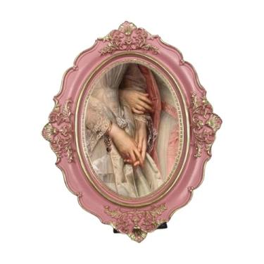 Imagem de WeiLaiKeQi Moldura oval vintage para fotos, porta-retratos retrô com gancho, suporte para cartões de mesa, suporte para colagem, quarto, escritório, casamento, Rosa
