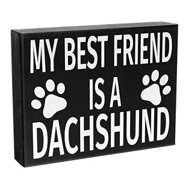 Imagem de JennyGems – My Best Friend is a Dachshund – Placa de madeira com suporte – Série de presente Dachshund Moms – Placas de decoração Doxie – Placa de caixa rústica de fazenda – Cachorro Weenie, Cachorro Quente, Cachorro Salsicão, Placa de Badger Dog