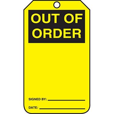 Imagem de Accuform Etiqueta de segurança MGT201CTM PF-Cartolina, legenda "Fora de encomenda", 14,6 cm de comprimento x 8,3 cm de largura x 0 cm de espessura, preto sobre amarelo (pacote com 5)