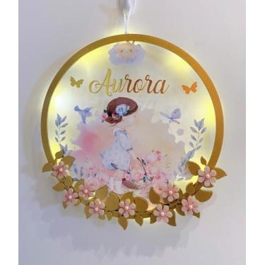 Imagem de Porta Maternidade Menina no Jardim Acrílico e Espelho Led