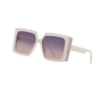 Imagem de Óculos de sol polarizados femininos bonitos e grandes quadrados óculos de sol femininos volumosos para férias SY6094, Armação bege | Lente roxo-laranja, Oversized