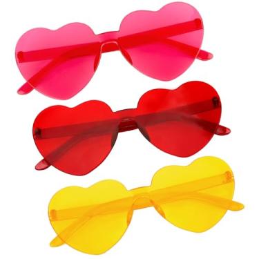 Imagem de Óculos de sol em forma de coração para mulheres verão, Vermelho + rosa + laranja