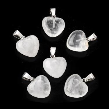 Imagem de 10 pingentes de cristal de quartzo natural em forma de coração, pingentes de cristal de rocha com laço para colar faça você mesmo, brincos, pulseiras, joias, enfeite para pendurar no dia dos namorados