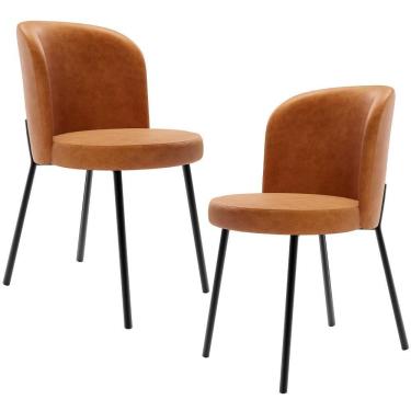 Imagem de Kit 2 Cadeiras Sala De Jantar Estofada Gavi L02 Tecido Couríssimo Canela - Lyam Decor