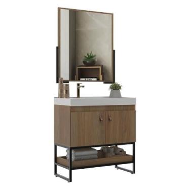 Imagem de Gabinete Banheiro 70cm Com Cuba E Espelheira Cr10108 Noce - MULTIMOVEI