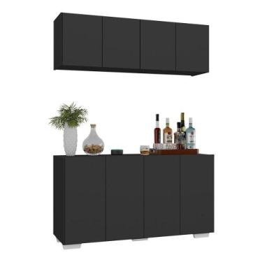 Imagem de Kit Bar Armário Aéreo E Aparador 4 Portas Multimóveis Mp1087 Preto/bra
