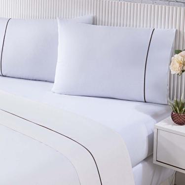 Imagem de Jogo De Cama 100% Algodão Percal 150 Fios Solteiro Gran Moratta 3 Peças - Branco E Palha