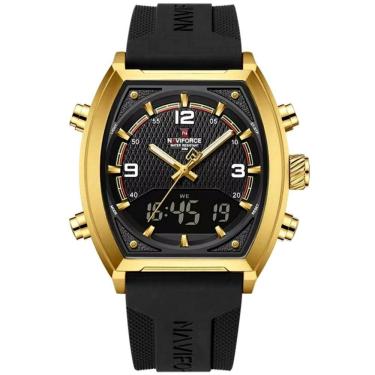 Imagem de Relógio Digital Masculino Pulseira De Silicone Quartzo Tonneau Duplo Display Esportivo Preto Dourado