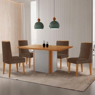 Imagem de Mesa De Jantar Isadora 120cm Tampo Mdf Laminado Veludo Marrom Naturale Off White