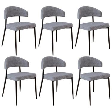 Imagem de Cadeira De Jantar Estofada Kit 6 Chloe M25 Linho Lautrec Cinza - Mpozenato