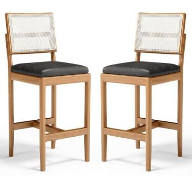 Imagem de Kit Com 2 Banqueta Milena Madeira Maciça Assento Estofado Encosto De T