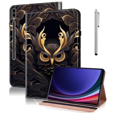 Imagem de ALILANG Capa para Samsung Galaxy Tab S11 Ultra 5G 2025/S10 Ultra 2024/S9 Ultra 2023/S8 Ultra 2022 37.1 cm, capa dobrável de couro PU à prova de choque com suporte para cartão e porta-caneta - coruja