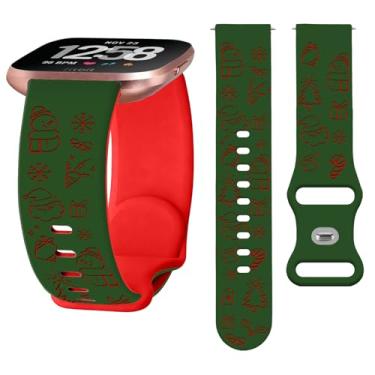 Imagem de Watbro Pulseira gravada de Natal compatível com Fitbit Versa/Lite/Fitbit Versa 2 para mulheres e homens, pulseira com gravação de boneco de neve fofo de silicone macio
