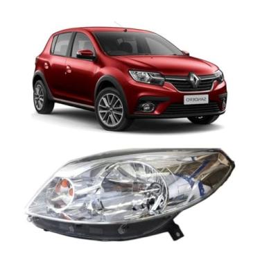 Imagem de Farol Sandero 2012 á 2014 Foco Simples Máscara Cromada Lado Esquerdo