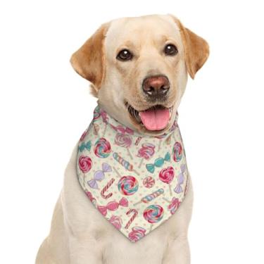 Imagem de Cachecol Yummy colorido doce pirulito doce bengala coração amarelo cachorro bandana cachecol babadores acessórios para animais de estimação lenço de gato