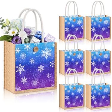 Imagem de Abbylike Bolsa de presente de flores silvestres mini flor floral leopardo bolsa de mão com botão de alça para lembrancinha de festa de casamento nupcial (6 peças, flocos de neve)