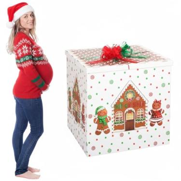 Imagem de AmazingSpark Kit de caixa de presente jumbo reveladora de gênero de 71 cm com caixa grande e laços gigantes para decoração de festa de aniversário de chá de bebê (pão de gengibre)