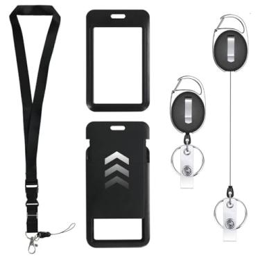 Imagem de Carretel retrátil para crachá de identificação: pacote com 2 unidades, suporte deslizante para crachá de identificação com clipe de cinto, chaveiro, cordão de tração de 61 cm para enfermeira