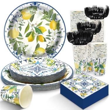 Imagem de EggSun Pratos e guardanapos de limão Carpi Artigos de festa, conjunto de utensílios de mesa descartáveis de aranha, pratos de papel para aniversário, família, jantar, piquenique, churrasco, decoração