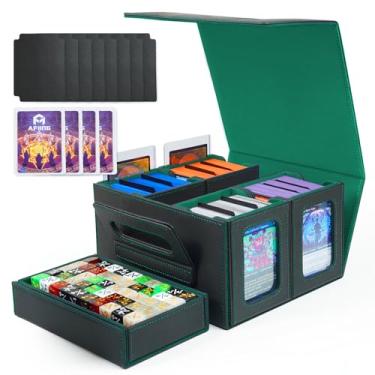 Imagem de AFIING Commander Deck Box For Mtg Fits 400+ Double-Sleeved Cards, 5-in-1 TCG Storage Box with Removable Deck Case, 4 Toploaders, Dice Tray & Handle for TCG/Sports Cards (Black Green)