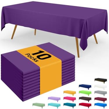 Imagem de Smiry Toalha de mesa descartável – pacote com 10, toalhas de mesa retangulares impermeáveis de 137 x 272 cm para festas, capa de mesa de plástico decorativa, à prova de vazamento e resistente, roxa