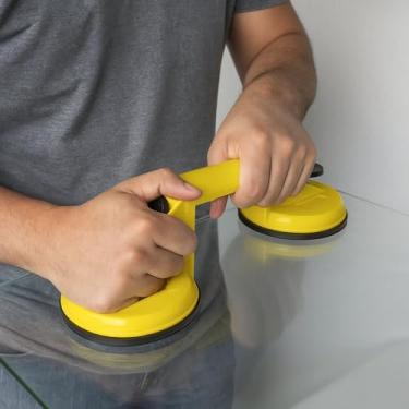 Imagem de Ventosa Dupla Profissional para Vidro, Amarela, Capacidade 80kg, Para Transporte e Instalação