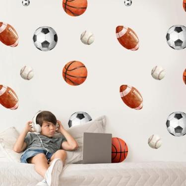 Imagem de iinuu Adesivos De Parede Com Bolas Esportivas, Esportivos, Decoração Esportiva Para Meninos E Crianças, Futebol, Basquete, Futebol Americano, Beisebol Academias Domésticas, Sala Jogos, Escritório