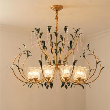 Imagem de Lustre Pastoral Francês com Flores Americanas - Luminária Pendente Decorativa LED para Sala de Estar, Restaurante, Quarto, Villa, Café, Loja de Roupas e Casa (G 10 Lâmpadas)