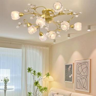 Imagem de Luminária de teto American Flower, estilo pastoral francês, criativa, para sala de estar, sala de jantar, quarto, casa de campo, loja de roupas, luminária pendente de LED para decoração de c