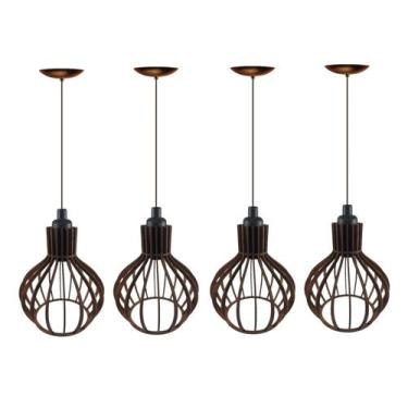 Imagem de 04 Unidades Pendente de Teto Luminária Retrô Vintage De Madeira Cor Ma