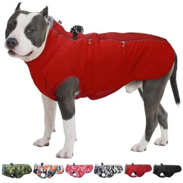 Imagem de IKIPUKO Casaco para cães quentes de inverno para cães grandes, roupa de neve refletiva com arnês de lã, jaqueta de neve, impermeável, roupas para climas frios