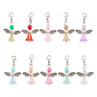 Imagem de 10 pingentes coloridos de asa de anjo pingente de fada de asa de anjo da guarda com fechos de garra de lagosta para chaveiro faça você mesmo, berloques, bolsa, pingente de pendurar para fazer joias