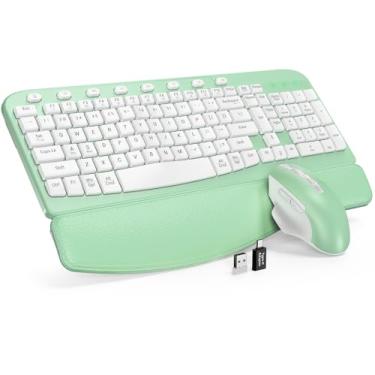 Imagem de SABLUTE Combo de teclado e mouse sem fio, teclas ergonômicas, descanso almofadado, digitação natural silenciosa, confortável, sem atraso, 2,4 G, conjunto de teclados de tamanho completo sem fio para