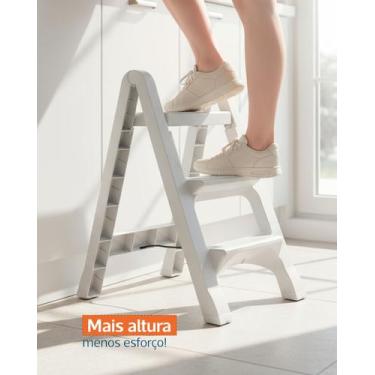 Imagem de Escada Banqueta Agraplast 3 Degraus Toda Branca Plástico Dobrável Resi