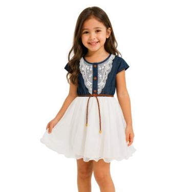 Imagem de Vestido Infantil Menina Jeans Saia Festa Ano Novo + Cinto - anjo da ma