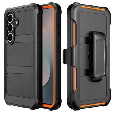 Imagem de REZIME Capa para Samsung Galaxy S25 FE, capa protetora resistente, à prova de choque, capa de telefone com clipe de cinto/suporte para Samsung Galaxy S25 FE (laranja/preto, S25 FE)