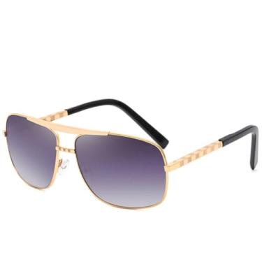 Imagem de Óculos de sol femininos Trends Double Bridge, óculos de sol punk masculino para dirigir ao ar livre, óculos de sol UV400 (cinza com degradê dourado)