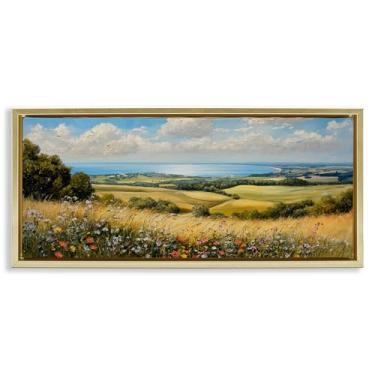 Imagem de Stupell Industries Arte de parede em tela flutuante com moldura preta In the Distance Paisagem, design por Petal Prints Design, 28 x 63 cm