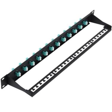 Imagem de Xunsomten Patch Panel de fibra 1U com 12 conectores de acopladores de adaptadores de fibra óptica multimodo LC OM3 para racks padrão de 48 cm, pacote com 1