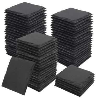 Imagem de Pacote com 65 porta-copos quadrados de ardósia de 10 cm, porta-copos de pedra preta com fundo antiarranhões, ideal para decoração de casa, bar, presentes de inauguração de casa e gravação a laser