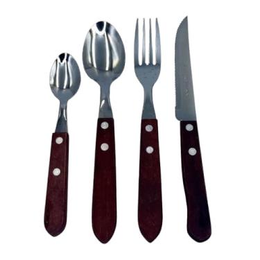 Imagem de Faqueiro 25 Peças com Porta Talheres, Aço Inox com Cabo em Madeira, Clássico, Conjunto com 6 Facas, 6 Garfos, 6 Colheres de Mesa, 6 Colheres de Sobremesa Dia a Dia Mesa Posta