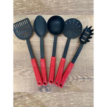 Imagem de Kit UtensíLios de Cozinha Silicone de 5，Colher de Silicone para Cozinha Preto ， Silicone Cabo Resistente UtensíLios Cozinha，para Preparar Alimentos a Altas Temperaturas(Vermelho)