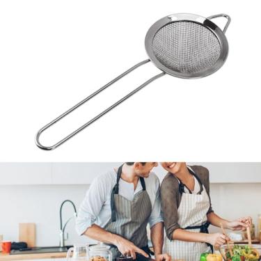 Imagem de Colher escumadeira de aço inoxidável, coador de alimentos de malha fina 304 para leite de soja, com alça ergonômica para uso doméstico na cozinha (preto banhado)