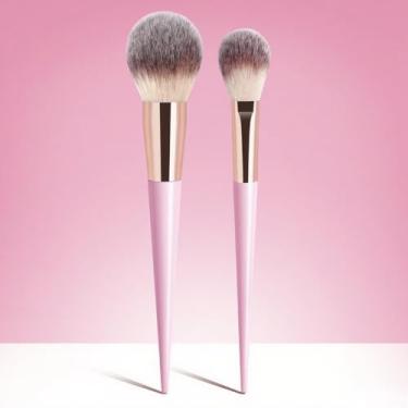 Imagem de Pincéis de maquiagem, pincel de base em pó, impecável, conjunto de pincéis com marca-texto, pincel de blush perfeito para misturar, polir líquido (ouro rosa)