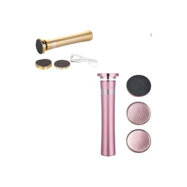 Imagem de Esfoliador Para Pés Portátil, Recarregável USB, com 2 Discos e 3 Lixas, Removedor de Calosidades, 17x3cm, Cores Sortidas Preto, Rosa e Ouro