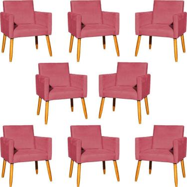 Imagem de Kit 8 Poltronas Nina Para Recepção Suede Cores Pé Palito 30cm Castanho - Suede