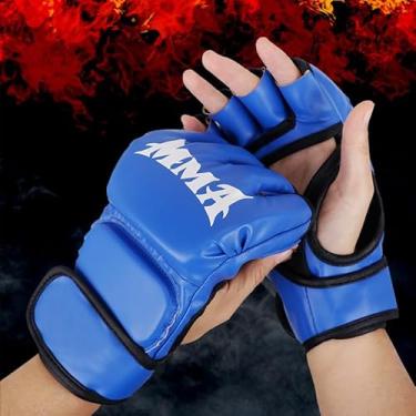 Imagem de 1 par de luvas de boxe de meio dedo para MMA, kickboxing, karatê, treinamento de Muay Thai - luvas de fitness, equipamento de treinamento, azul