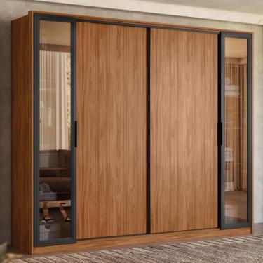Imagem de Guarda Roupa Casal 4 Portas Vidro Reflecta E 4 Gavetas Laredo - Nogueira-nude Prime Tx
