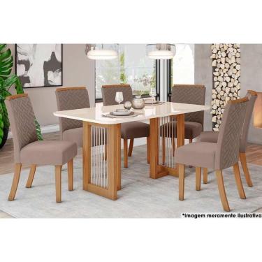 Imagem de Sala De Jantar C- Tampo C- Vidro Curvo 160x90cm E 6 Cadeiras Malu Nature-marrom Amêndoa