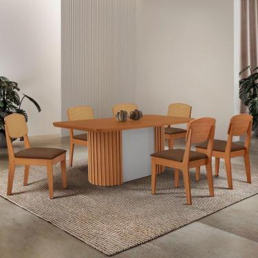 Imagem de Mesa De Jantar Aspen 180cm Tampo Mdf Laminado Copper Premium Veludo Marrom/naturale/off White